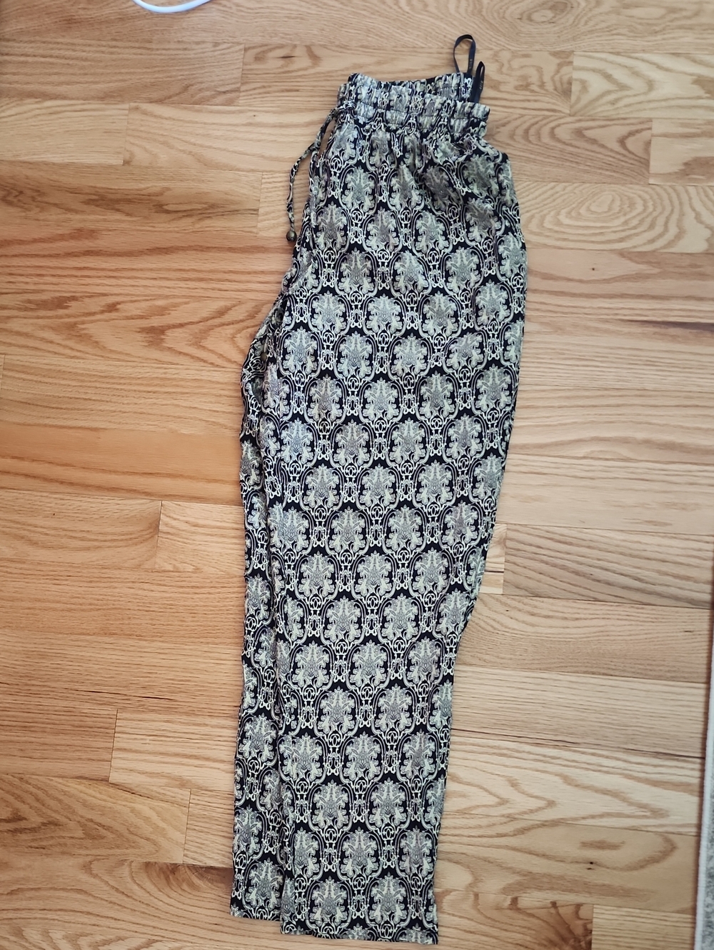 mine Black and Cream Printed Wide-Leg Drawstring Pants